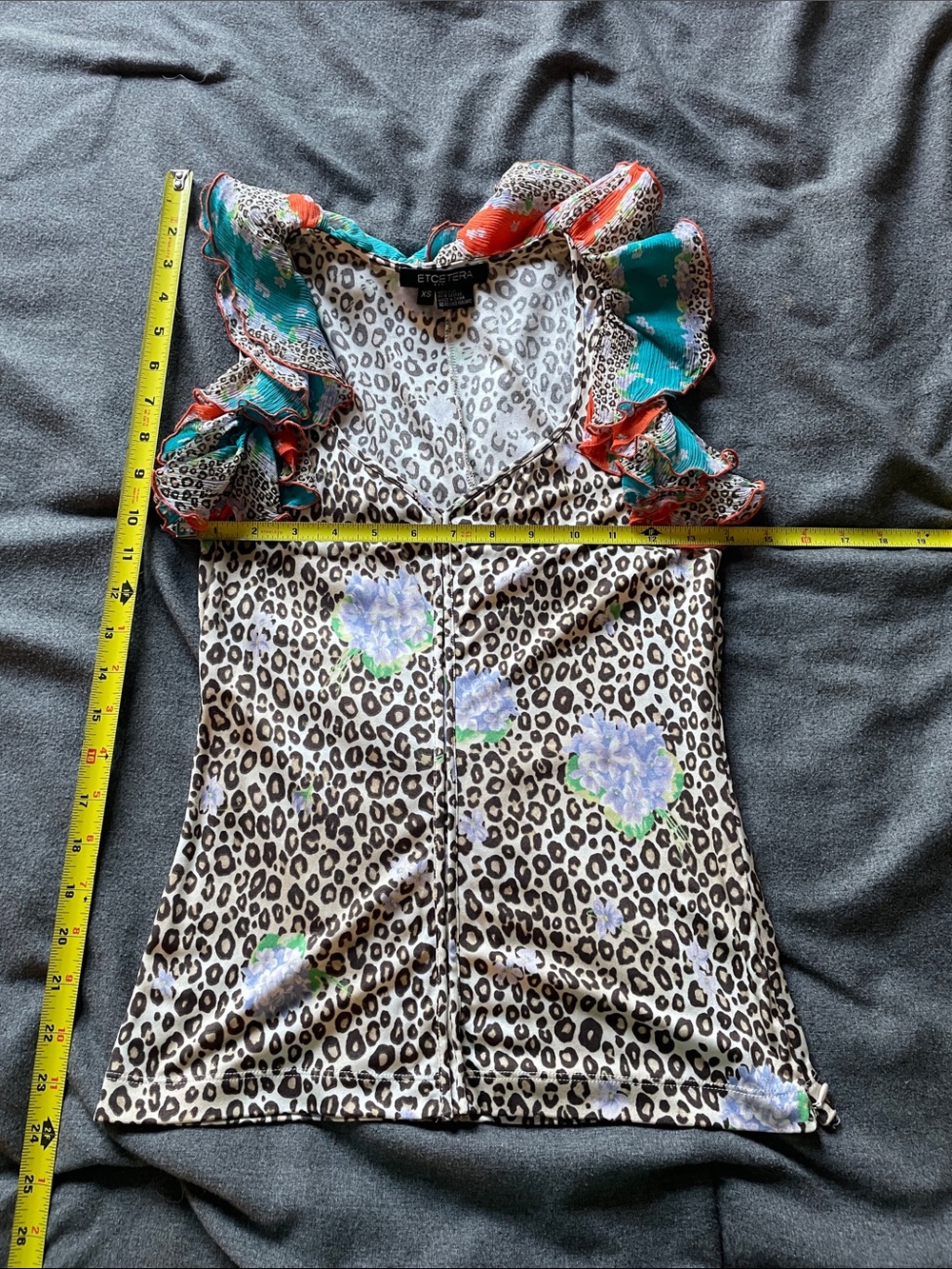 Etcetera Leopard & Floral Ruffle Camisole in Brown, Green & Coral